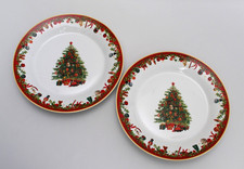  2 VINTAGE POTTERY BARN CHRISTMAS TREE 10 5/8" DINNER PLATES - STAG MARKING