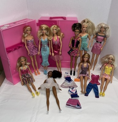 Y2K Barbie Fashionistas Glam Doll Lot Of 10 Dressed Fashions & Carry Case 2010
