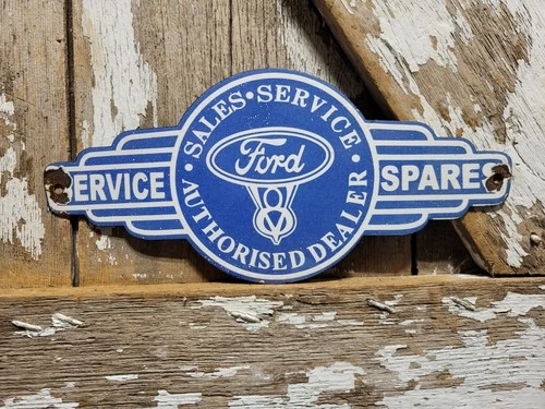 VINTAGE FORD PORCELAIN SIGN OLD 12" V8 CAR TRUCK SERVICE AUTOMOBILE SALES DEALER