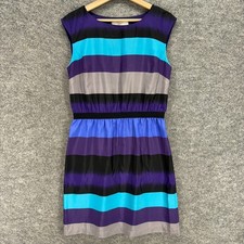 Loft Dress Women M Medium Blue Striped Sheath Midi Lined Sleeveless Casual