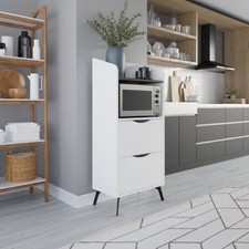 Mobile per Forno Microonde in Legno Bianco Multiuso con Cassetti da Cucina