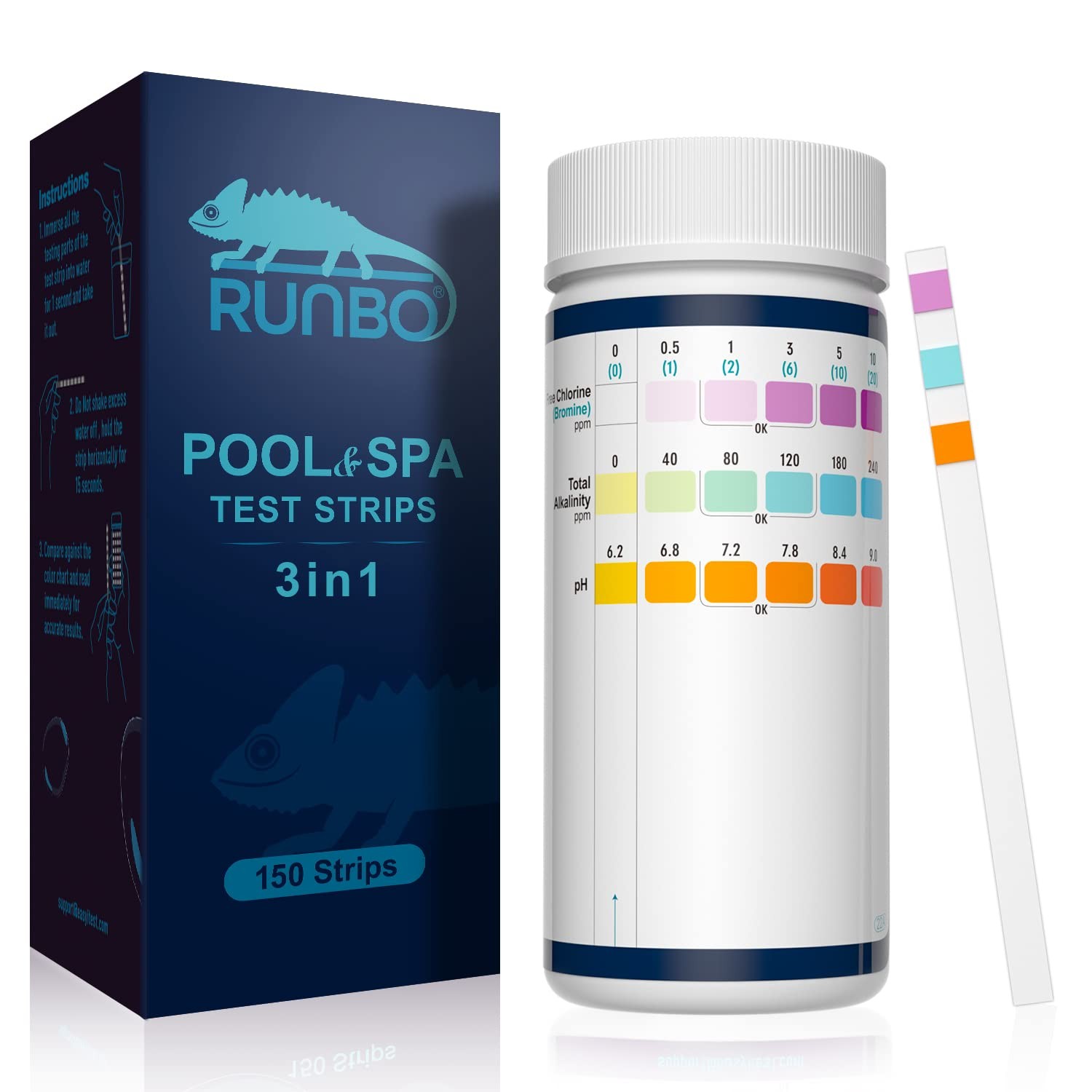 150 Strisce Reattive Piscina 3 in 1: Test pH, Cloro e Alcalinità Totale