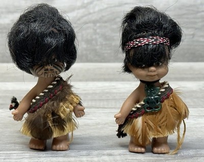 vintage ethnic doll pair New Zealand Maori Aboriginal boy And girl native 4 