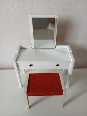 Vintage Lundby Dolls House Early White Wooden Dressing Table - Main Image
