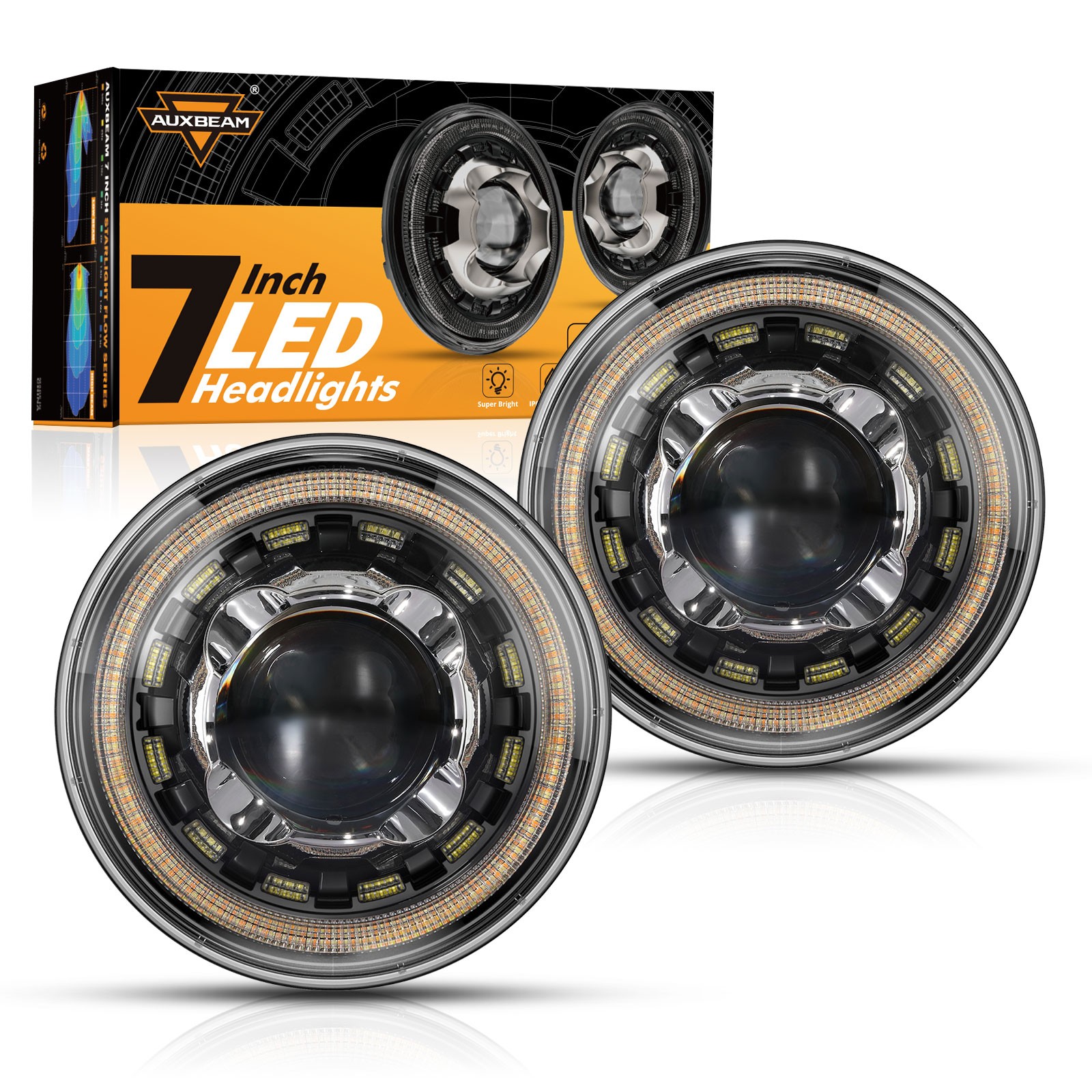 Auxbeam 7" INCH Round LED Headlight Hi/Lo Beam DRL For Jeep Wrangler JK LJ TJ CJ thumbnail 11