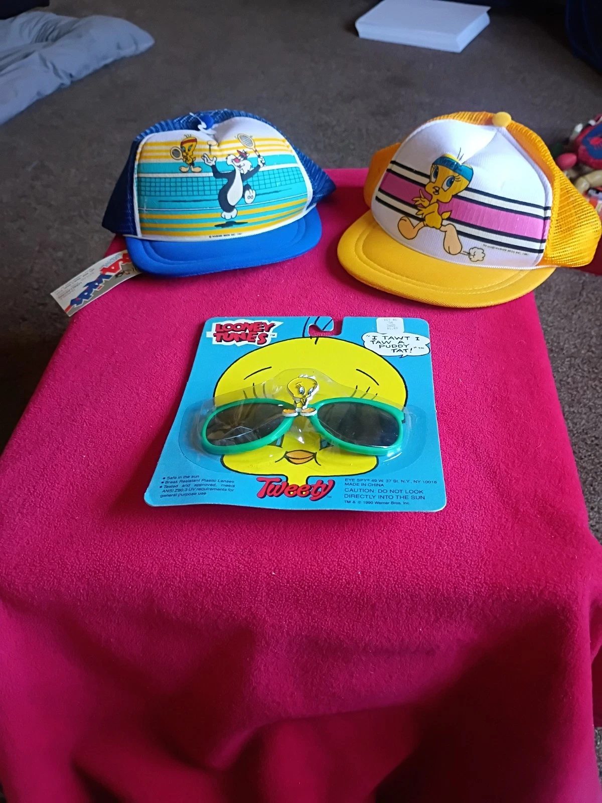 Vintage Looney Toones Tweety Hat With Tags Lot Of 3 Yellow One Gas Damage