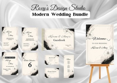 Personalisierte moderne Hochzeitseinladungen Paket Gästebuch A3 Schild RSVP Menüs