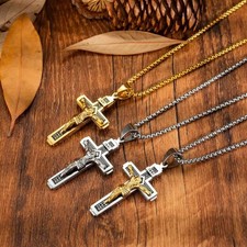 Vintage Jesus Cross Pendant -Men and Women Amulet Necklace Catholic Christian-UK