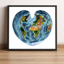 Mapa del Mundo, Mapa del Mundo de Proyección Bonne, Mapa en Relieve del Mundo Impreso y Enmarcado