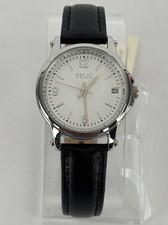 Relic ZR34348 30mm Silver Tone Quartz Date Watch w/Leather Band New Battery