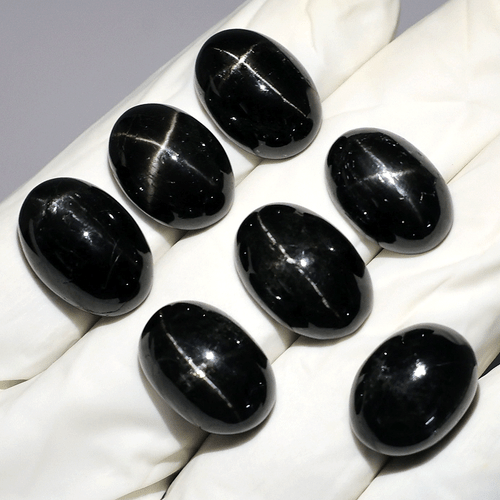 Posten 7 Stck. Natürliche Schwarz Stern Diopsid Hochwertig 17mm-19mm Oval Cabochon Edelsteine - Bild 7 von 12