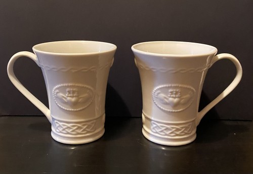 Belleek Ireland Claddagh Ivory Porcelain Coffee Mugs Lot of 2