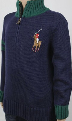 POLO Ralph Lauren Kids Navy Blue 1/2 Half Zip Big Pony Sweater 7 Boys