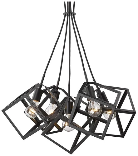 Golden Lighting Cassio 28" Matte Black Metal 5-Light Geometric Pendant - Picture 2 of 8