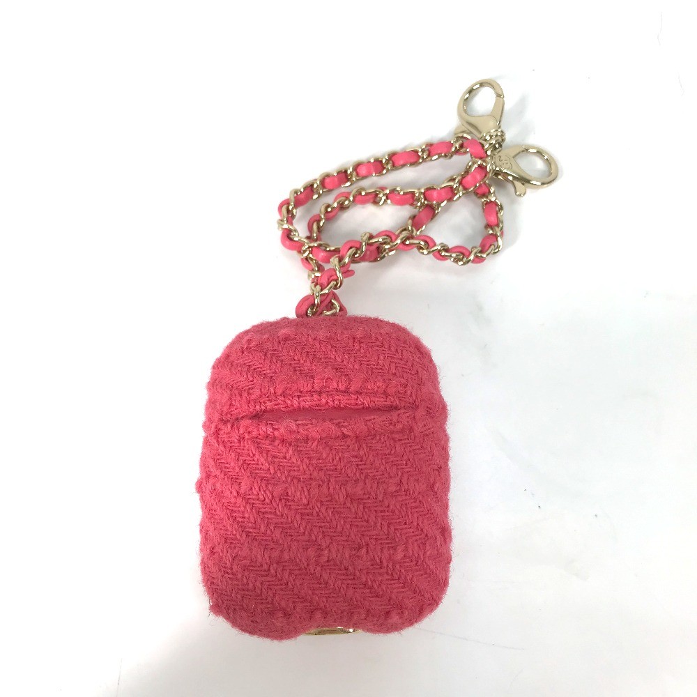 CHANEL apple pouch airpods case With Chain Earphone case tweed