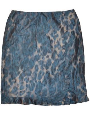 VINTAGE Damen gerader Rock W32 Large blau Animal Print Polyester YI12