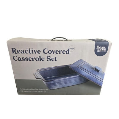 #ad BeauMont Reactive Covered Casserole Set 3.5 Qt BMK 833 Microwave Dish Safe NIB $37.88