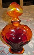 Triple Heart Ruby Red Amberline 8" Perfume Bottle With Stopper - NICE!