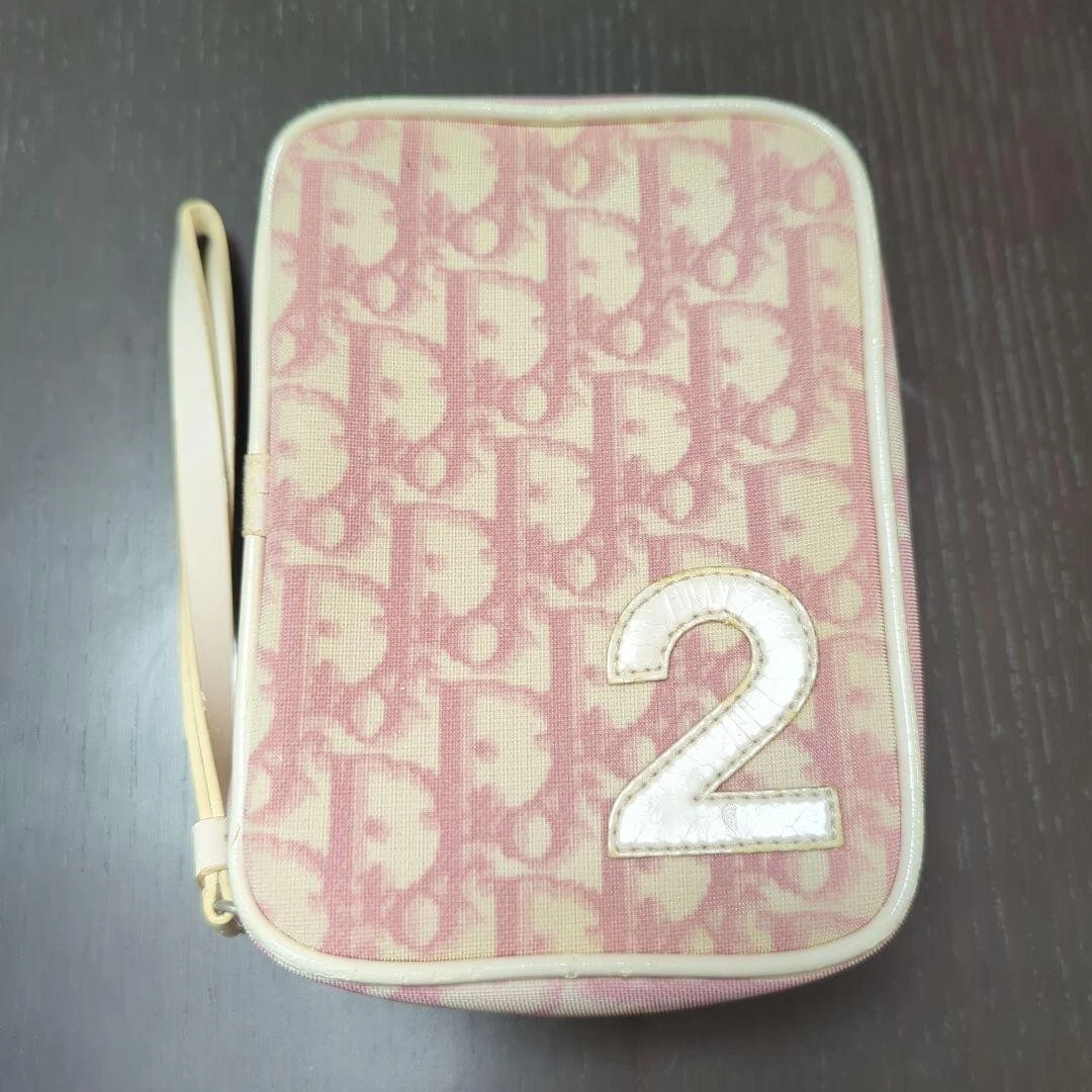 Sac pochette Christian Dior toile cuir authentique rose blanc femme du Japon OCCASION