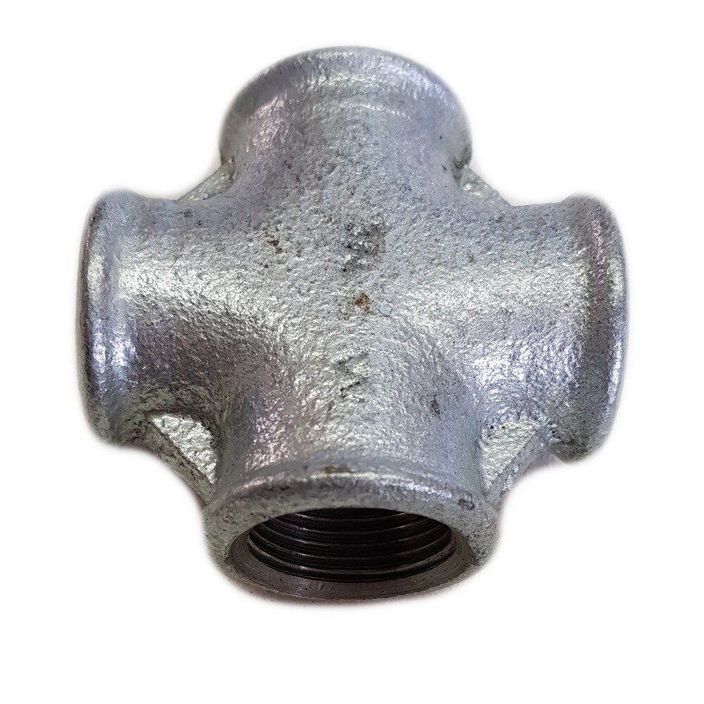 CROCE CROCI IN GHISA MALLEABILE ZINCATA A T 4 VIE RACCORDO IMPIANTO 3/4"