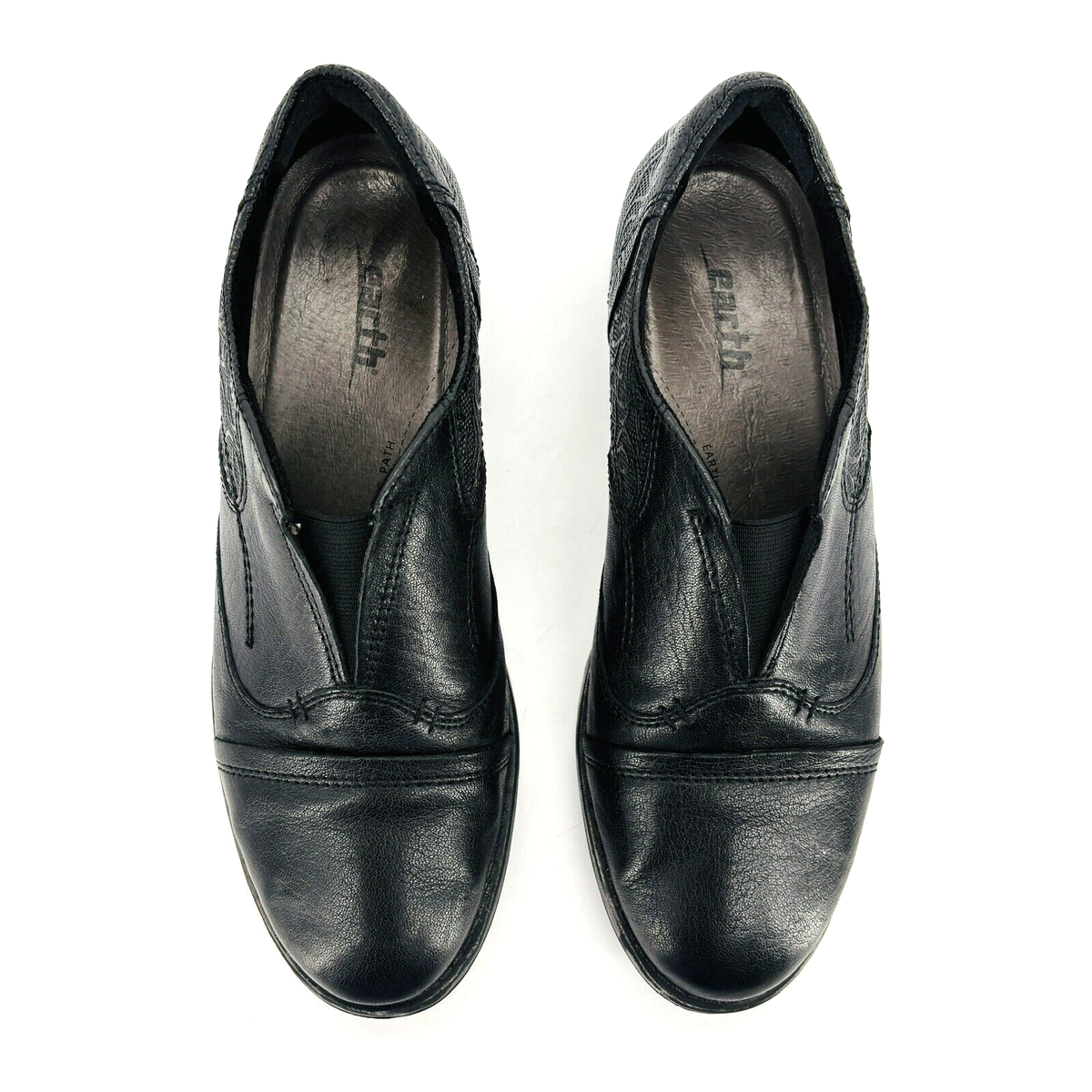 Women's 9.5 B Earth Blythe Black Leather Loafers Slip On Booties