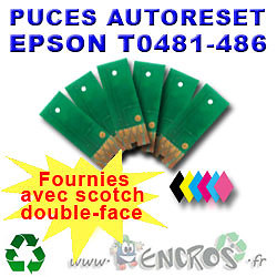 Cartouches Epson T0481-T0486 rechargeables avec puces auto-reset lot de 6 couleurs et noir