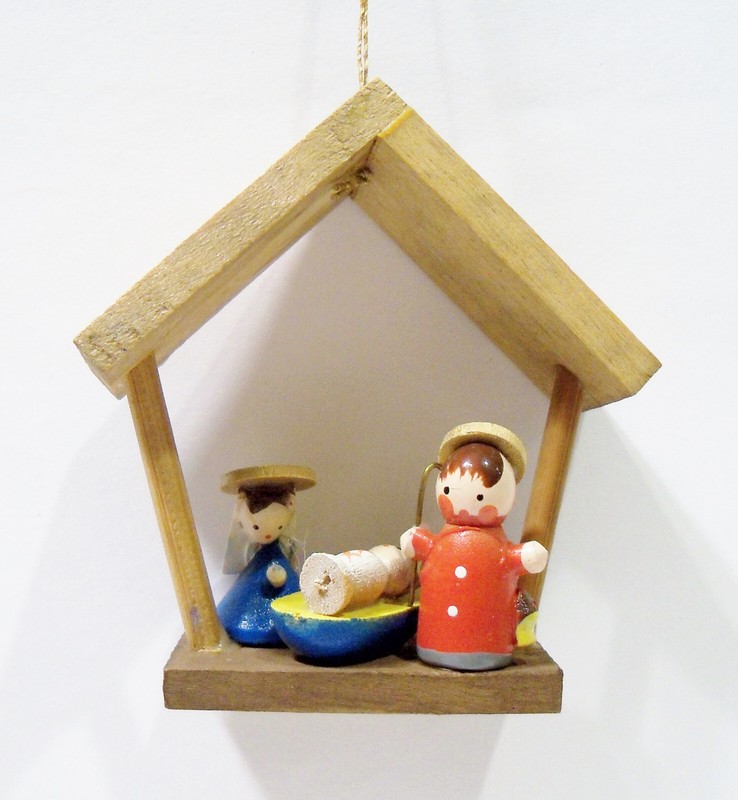 Nativity Manger Creche Miniature Scene Japan Wooden Wood Vintage MCM Ornament