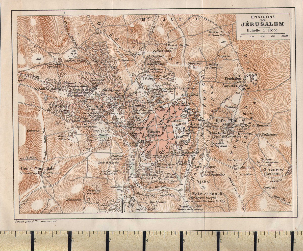 1936 FRENCH MAP ~ ENVIRONS OF JERUSALEM HARAM QUARTERS | eBay