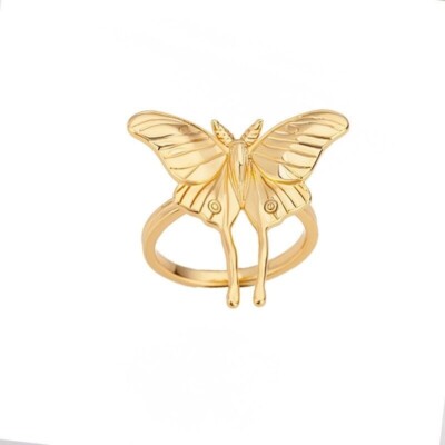 18K Gold Moth Ring, Gothic Moth Ring, Punk Moth Ring