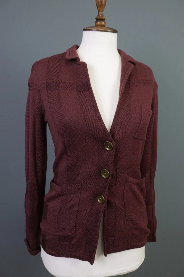 BURBERRY LONDON бордовый мериносовой шерсти шелк вязаный блейзер куртка размер XS - Изображение 3 из 4
