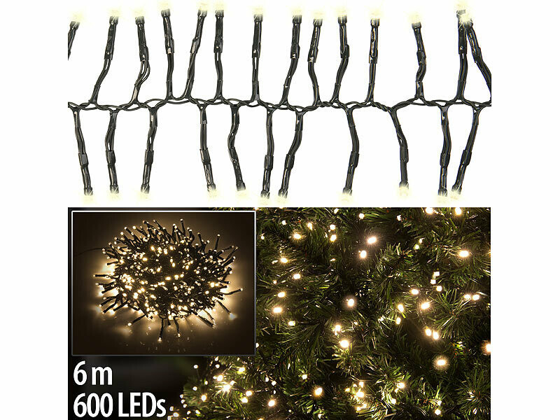 Guirlande lumineuse 600 LED blanc chaud 6m Lunartec cable de Noel et luminaire interieur exterieur