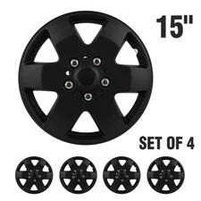 4x 15" Black Wheel Covers Snap On Hubcaps Full Hub Caps For R15 Tire & Steel Rim