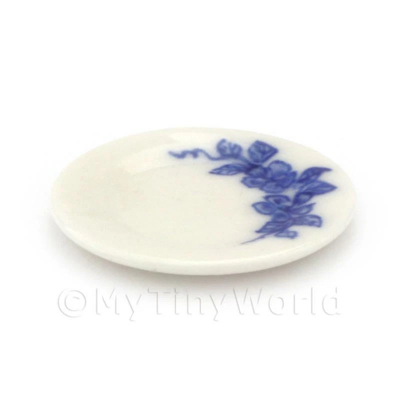 MYTINYWORLD Casa delle bambole miniatura piatto bianco con disegno blu dipinto a mano