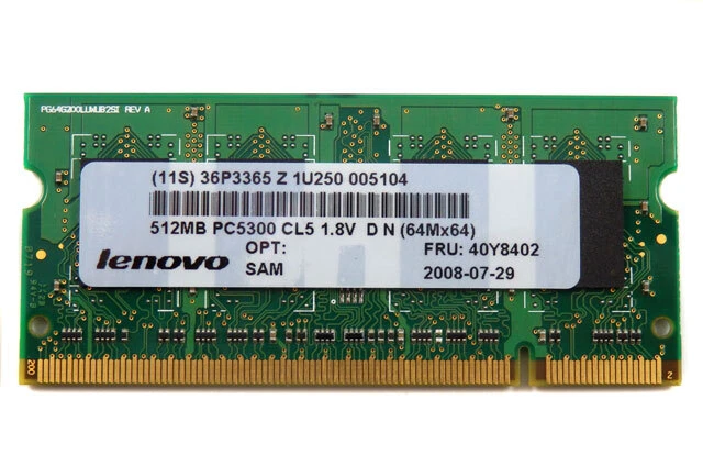 IBM Lenovo 512MB DDR2 PC2-5300 CL5 SODIMM Laptop Memory Module 40Y8402 - Image 2 of 2