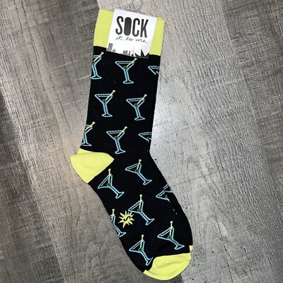 SOCK IT TO ME BLACK MARTINI GLASS CREW LENGTH NOVELTY SOCKS BIKE TRICKS