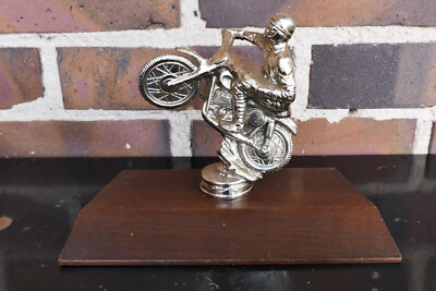 Vintage 1950s Harley Indian Motorcycle Racing Trophy Award Metal Wood 5.5 