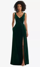Velvet Maxi Dress with Shirred Bodice and Front Slit..TH085...Evergreen..Size 2