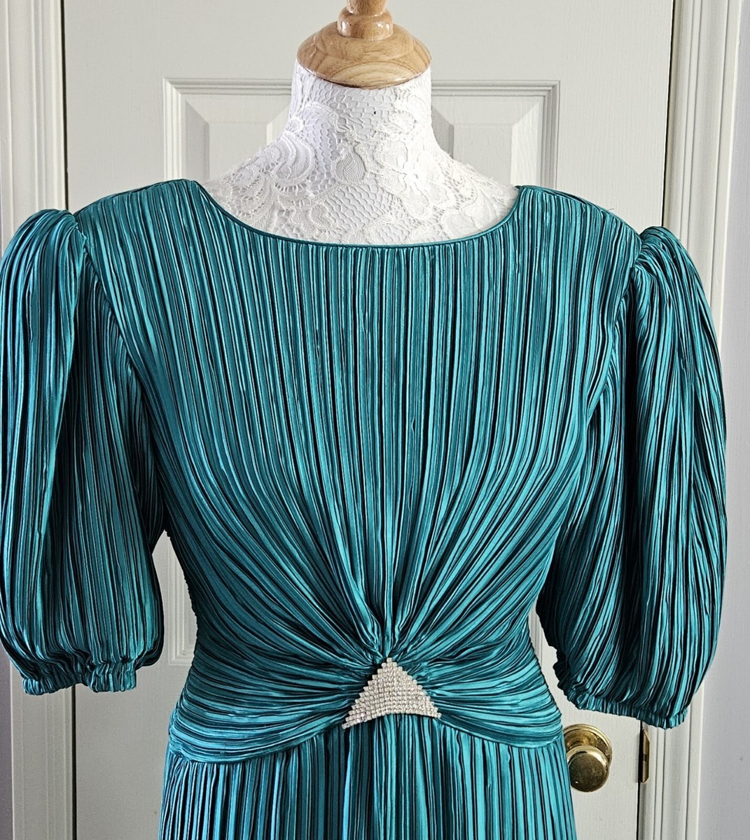 Lillie Rubin George F. Couture New York Dress Green Crinkle Formal