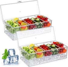 5 Condiment Tray Server Ice Chilled Compartment Container Organizer