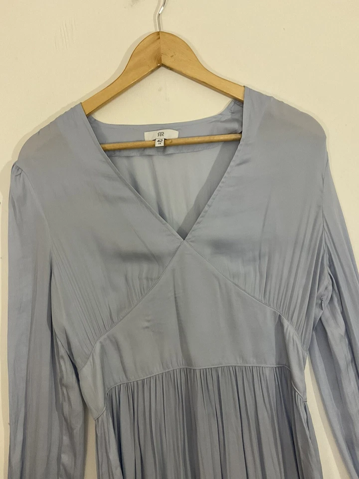 Vestido La Redoute Midi Satinado Azul Claro Boho Talla Uk 14 42 Manga Larga Fiesta Foto 4 de 4