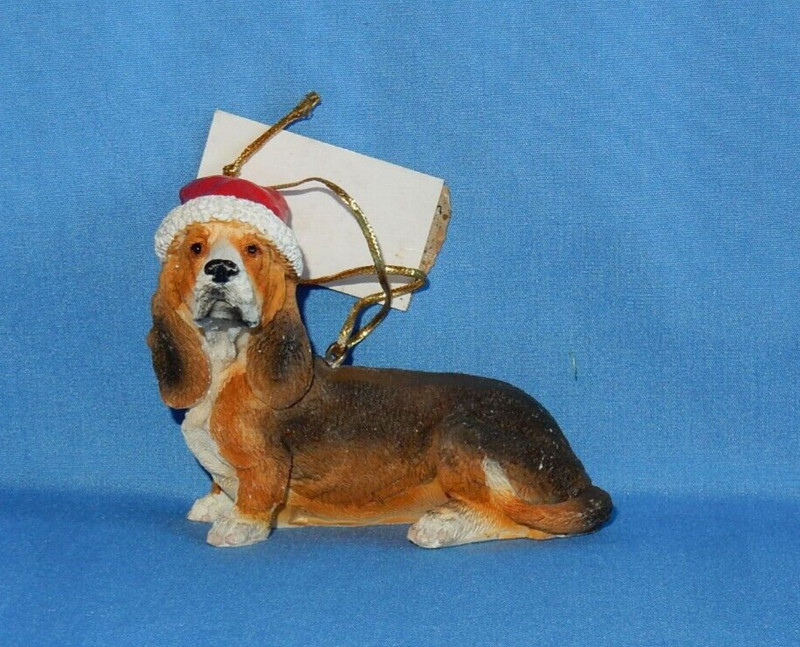 Hound Dog with Santa Hat Christmas Ornament w Tag