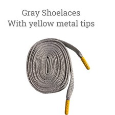 Strings Shoe Laces 3/4 Wide Double Fat. 45 inch Gray With Yellow Metal Tips.