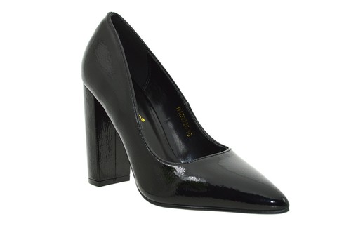 Decolletè nere con plateau scarpe donna tacco largo alto scarpa vernice  lucida | eBay