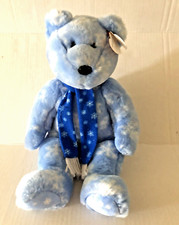 Ty Beanie Buddy 1999 Holiday Blue Teddy with Scarf Snowflake Pattern 14 in.