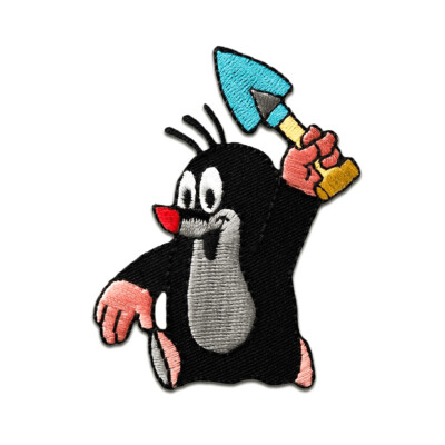 Aufnäher / Bügelbild - Der kleine Maulwurf Schaufel Comic   schwarz   7,3x4,7cm