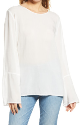 Treasure Bond Tunic Top XXL Ivory Loose Soft Voile Shirt Flowing Sleeves Blouse