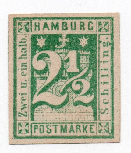 1864 - Germany Ancient States - Hamburg, 2 1/2 Green Blue New Without Rubber