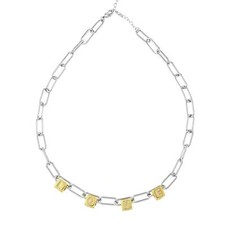 Stainless Steel Paperclip Chain Necklace with Gold Love Charms