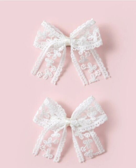 2pcs Set Girls White Mesh Lace Floral Bow Knot Hair Clip Accessories Party Gift
