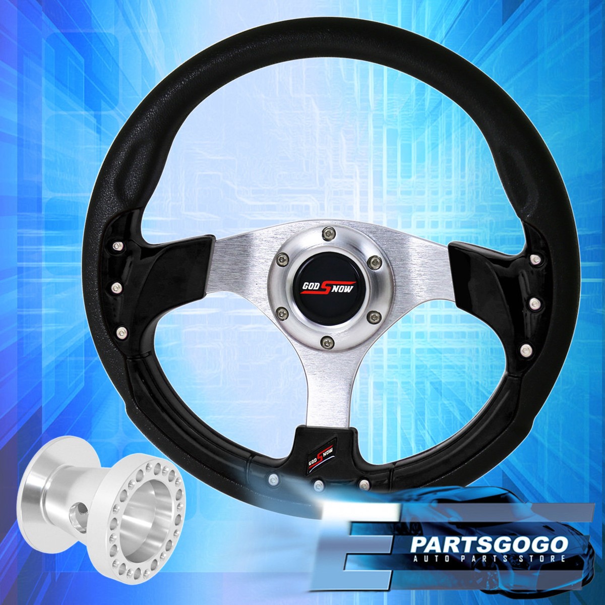 Godsnow Black Fusion Style Steering Wheel Chrome Hub Adapter For